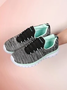 運動跑步鞋適用於女士撞色字母圖案前綁帶運動鞋 - 綠色 - 查看 3