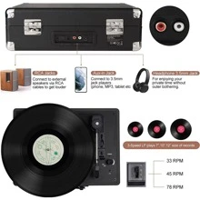 DIGITNOW Vinyl Record Player, 3 Speeds Belt Driven Suitcase Portable Turntable For Vinyl Records With Built-In Speakers
