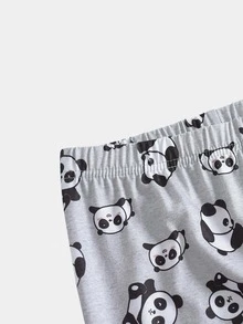 Girls Panda Print Contrast Trim Snug Fit PJ Set - Grey - View 5
