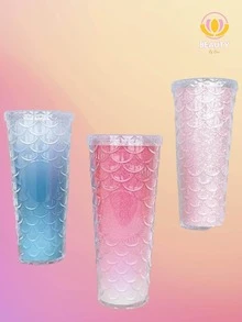 New SIRENA Litmus Color Glass For Smoothie Juice With Thermal Anti-Spill Screw Lid Star Type Bucks Coffee Fish Scales, Shiny Diamond - 淺粉色 - 查看 2