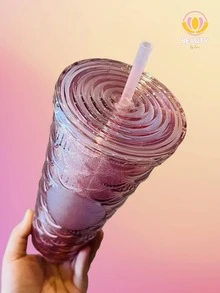 New SIRENA Litmus Color Glass For Smoothie Juice With Thermal Anti-Spill Screw Lid Star Type Bucks Coffee Fish Scales, Shiny Diamond - 淺粉色 - 查看 4