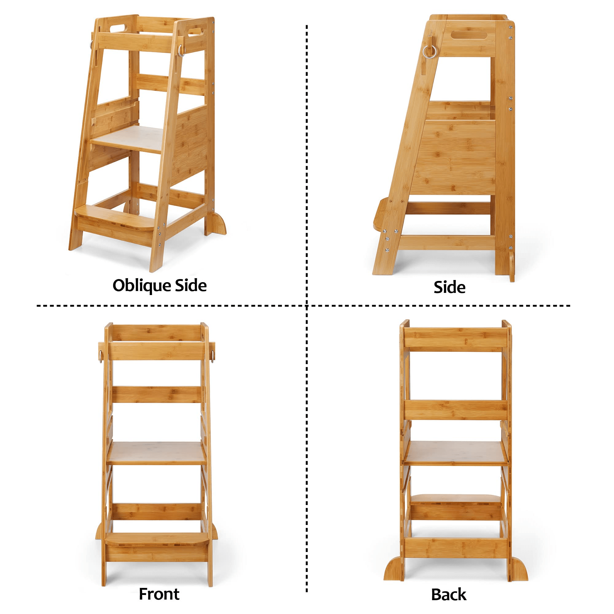 TOETOL Bamboo Toddler Kitchen Step Stool Helper Standing Tower Height