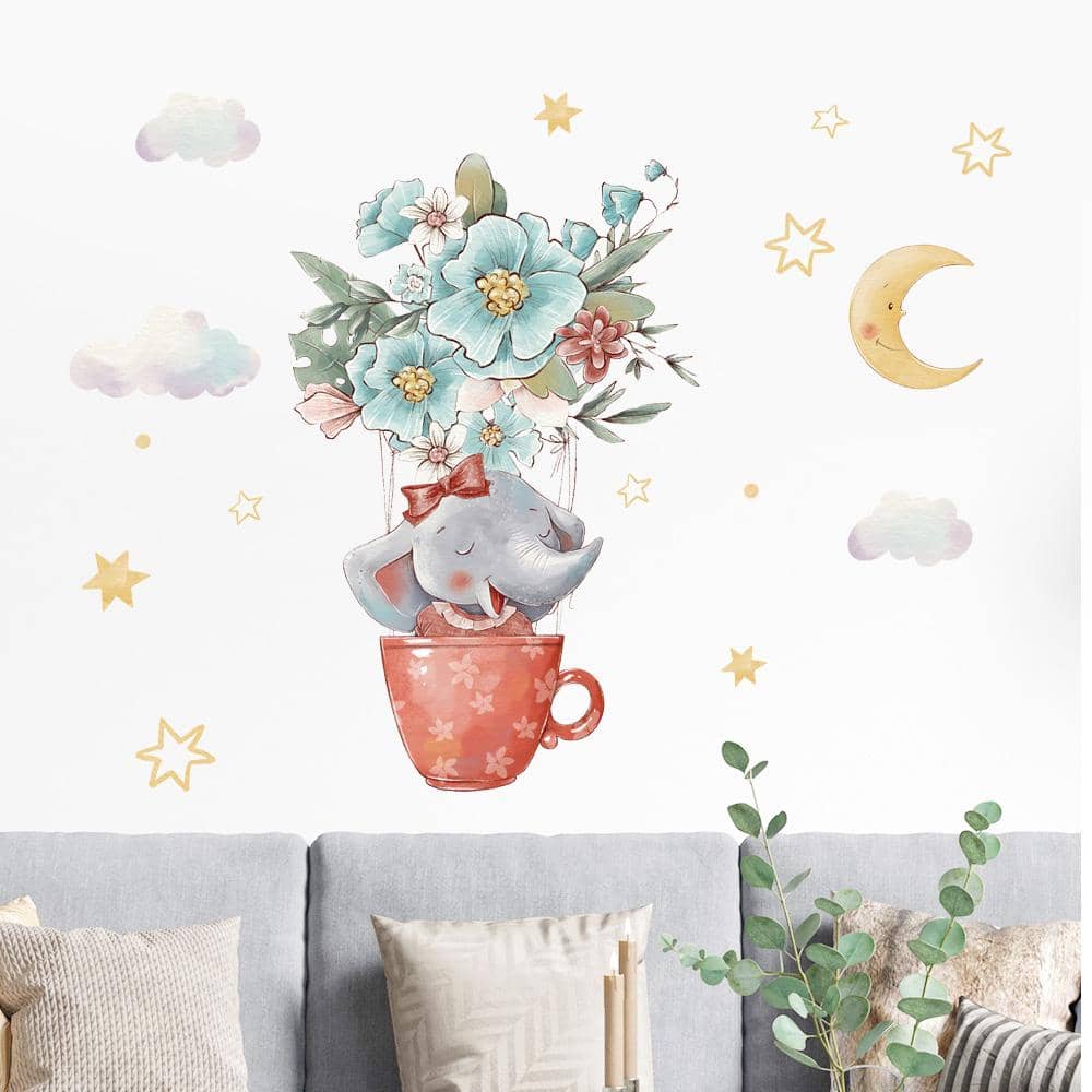 1入組PVC牆Cottagecore花和海豚圖案防水自黏式牆貼適用於家庭裝飾用品 - 彩色 - 查看 6