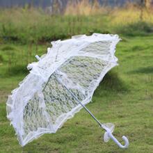 女士花卉刺繡荷葉邊優雅婚禮雨傘適合婚禮派對 - 白色 - 查看 1