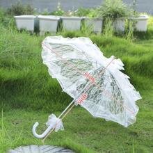 女士花卉刺繡荷葉邊優雅婚禮雨傘適合婚禮派對 - 白色 - 查看 2