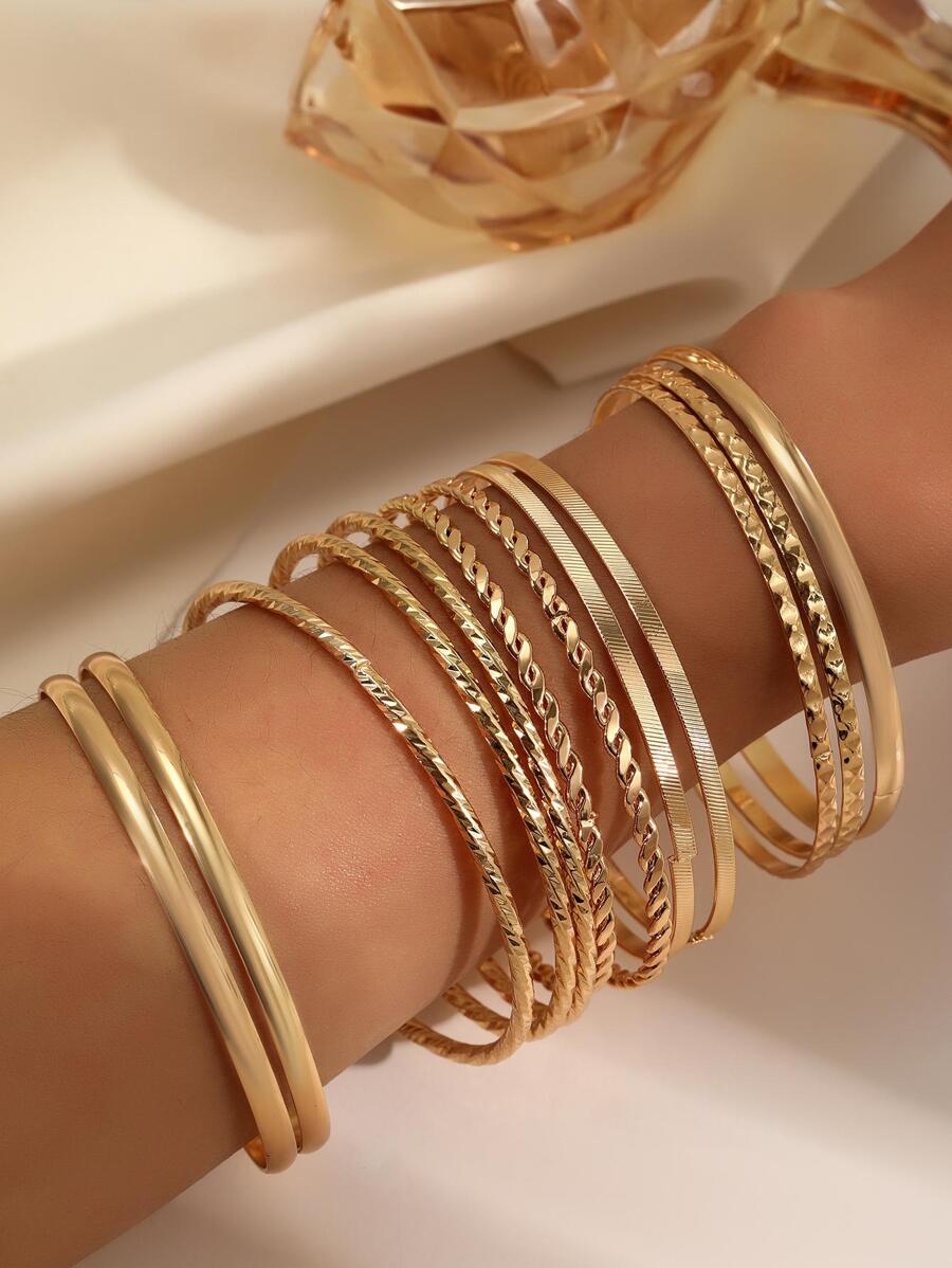 12入組/套極簡風格扭結手鐲 - 金黃色 - 查看 1
