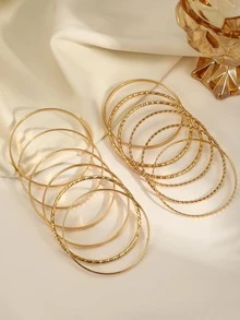 12入組/套極簡風格扭結手鐲 - 金黃色 - 查看 2