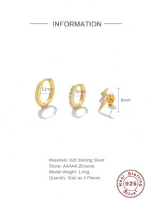 3PCS S925 Sterling Silver Eyes Earring Set For Woman Wedding Jewelry Earring - Gold - View 5