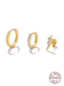 3PCS S925 Sterling Silver Eyes Earring Set For Woman Wedding Jewelry Earring - Gold - View 3