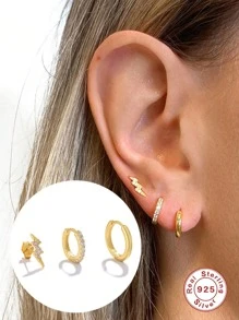 3PCS S925 Sterling Silver Eyes Earring Set For Woman Wedding Jewelry Earring - Gold - View 4