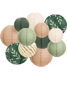 派對裝飾紙燈籠套裝,6入組鼠尾草綠棕色日本掛紙燈籠,適用於綠色boho婚禮派對,生日派對,新娘淋浴,中性派對裝飾