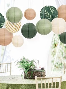 派對裝飾紙燈籠套裝,6入組鼠尾草綠棕色日本掛紙燈籠,適用於綠色boho婚禮派對,生日派對,新娘淋浴,中性派對裝飾
