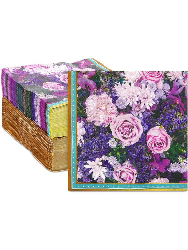 Purple Rose Paper Napkins for Birthday Parties, Bridal Shower (6.5 In