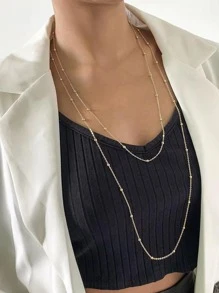 Minimalist Layered Chain Necklace - Yellow Gold - View 1