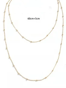 Minimalist Layered Chain Necklace - Yellow Gold - View 3