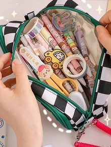 1入組方格圖案鉛筆可愛多用途筆袋 - 黃色 - 查看 4