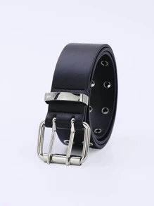 1 chiếc Thắt lưng hai lỗ tông màu bạc Unisex được trang trí theo phong cách Punk có khóa, thời trang và linh hoạt để đeo hàng ngày, Halloween - màu đen - Xem 2