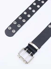 1 chiếc Thắt lưng hai lỗ tông màu bạc Unisex được trang trí theo phong cách Punk có khóa, thời trang và linh hoạt để đeo hàng ngày, Halloween - màu đen - Xem 4