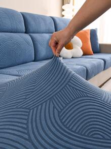 1pc Geometric Jacquard Sofa Seat Cushion Cover, Modern Polyester Sofa Cushion Cover For Living Room - Blue - View 7