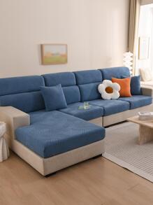 1pc Geometric Jacquard Sofa Seat Cushion Cover, Modern Polyester Sofa Cushion Cover For Living Room - Blue - View 4