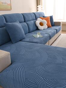 1pc Geometric Jacquard Sofa Seat Cushion Cover, Modern Polyester Sofa Cushion Cover For Living Room - Blue - View 1