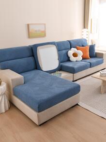 1pc Geometric Jacquard Sofa Seat Cushion Cover, Modern Polyester Sofa Cushion Cover For Living Room - Blue - View 5
