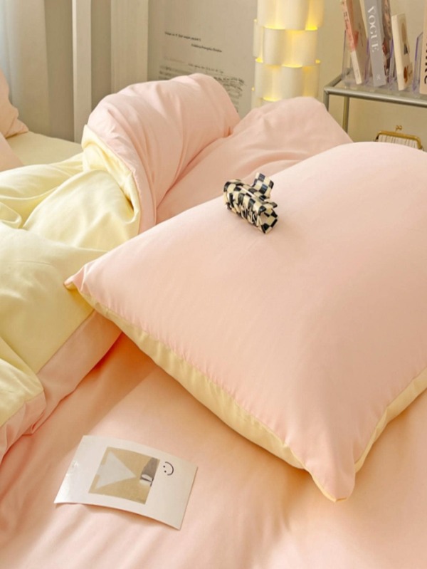 4pcs/set Two Tone Duvet Cover Set(1 Duvet Cover & 2 Pillowcase & 1