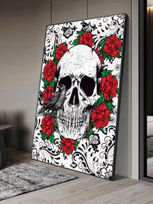 1入組骷髏和花卉印花無框現代化學纖維無框畫裝飾用品 - 彩色 - 查看 3