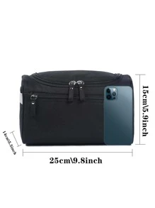 拉链旅行盥洗包洗漱包化妆包女士收纳袋挂钩化妆包男士手提包大容量收纳化妆盒 - 黑色 - 查看 2