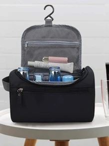 拉链旅行盥洗包洗漱包化妆包女士收纳袋挂钩化妆包男士手提包大容量收纳化妆盒 - 黑色 - 查看 5