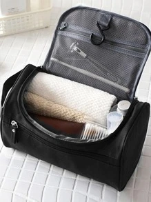 拉链旅行盥洗包洗漱包化妆包女士收纳袋挂钩化妆包男士手提包大容量收纳化妆盒 - 黑色 - 查看 4