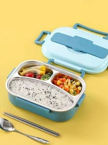 1入組帶餐具便攜式午餐盒，現代不銹鋼午餐盒 - 淺藍色 - 查看 4