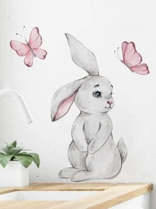 1 pieza Adhesivo de pared con estampado de conejo, Vinilo de pared moderno PVC para decoración del hogar, Pegatinas, Vinilo decorativo, Artículos de decoración de primavera para refrescar tu hogar, Pegatinas de decoración de festivales, regalos de cumpleaños y graduación