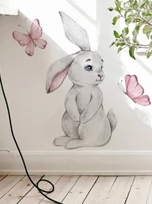 1 pieza Adhesivo de pared con estampado de conejo, Vinilo de pared moderno PVC para decoración del hogar, Pegatinas, Vinilo decorativo, Artículos de decoración de primavera para refrescar tu hogar, Pegatinas de decoración de festivales, regalos de cumpleaños y graduación