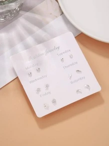 6對/套愛心裝飾耳釘 - 銀色 - 查看 2