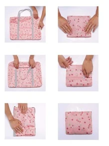 Cartoon Candy Print Travel Bag Double Handle Foldable - Watermelon Pink - View 3