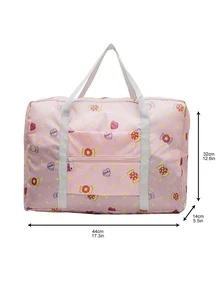 Cartoon Candy Print Travel Bag Double Handle Foldable - Watermelon Pink - View 2