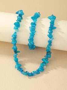 石頭串珠項鍊和手鐲 - 藍色 - 查看 2