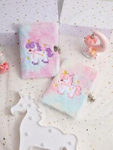 1入組獨角獸設計毛絨筆記本和1入組筆，學生創意便攜式日記筆記本 - 粉色 - 查看 5