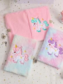 1入組獨角獸設計毛絨筆記本和1入組筆，學生創意便攜式日記筆記本 - 粉色 - 查看 3