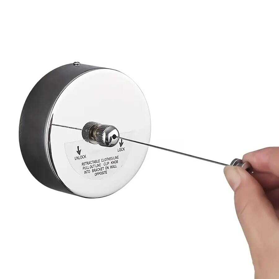 1pc 9.2FT Retractable Clothesline, Stainless Steel Indoor Retractable Clothes Line With Adjustable Steel Wire Rope, Wall Mounted Retractable Laundry Line, Laundry Accessories - Silver - View 1