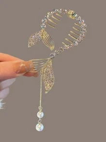 Kẹp tóc đuôi cá trang trí đính đá Rhinestone & ngọc trai giả Royal - Vàng - Xem 3