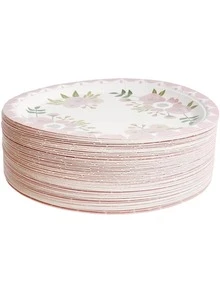 Pink Floral Paper Plates for Birthday Party, Bridal Shower (9 In, 80 Pack) - Multicolor - View 7