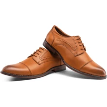 SHOESMALL Men's Dress Shoes Classic Wingtip Brogue Men Oxfords - 咖啡棕 - 查看 2