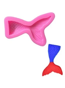1pc Silicone Candy Mold, Creative Solid Color Mermaid Tail Design Cake Mold For Baking - Pink - View 2