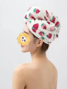 1入組草莓圖案乾髮帽 - 白色 - 查看 2