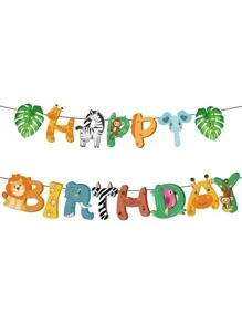 1 bộ mô hình động vật tiệc sinh nhật kéo cờ trang trí - Nhiều màu - Xem 6