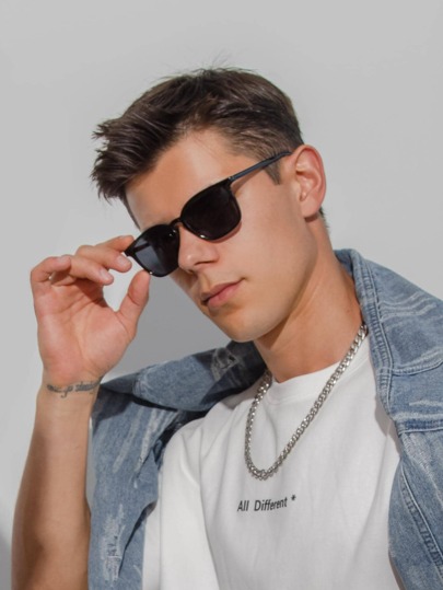 1pc Men's Simple Square Small Frame Fashionable Casual Hip Hop European And American Style Outdoor Sports Decoration Holiday Party Fashion Glasses Beach Accessories Glasses Shades Looks Street Style And Suit For Sweater Jacket Sweatshirt Hoodie Leather Pants And Cargo Pants Festival Shades For Summer Beach Vacation,Outdoor,Travel