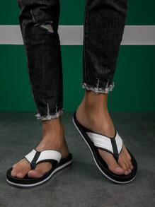 Men Braided Design Toe Post Flip Flops, White Outdoor Flip Flops - White - View 2