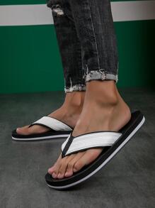 Men Braided Design Toe Post Flip Flops, White Outdoor Flip Flops - White - View 3